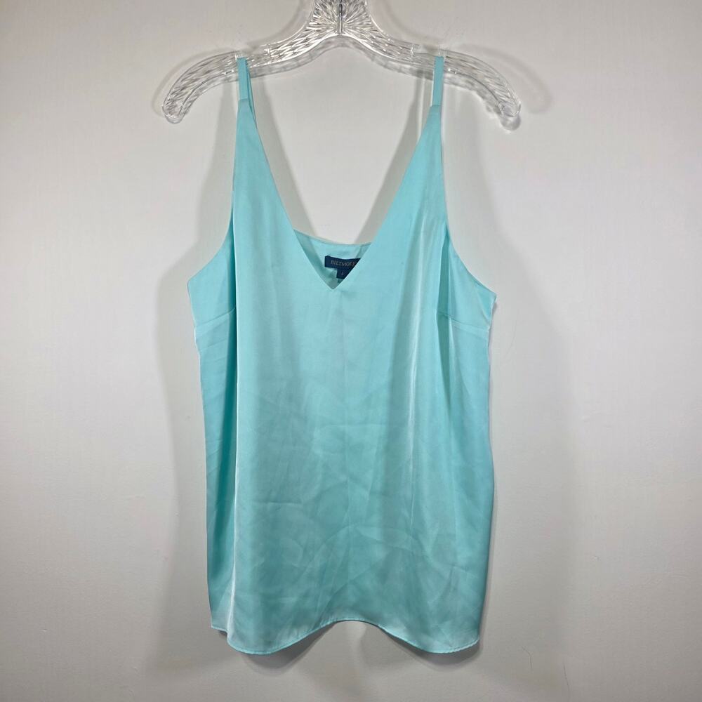 NWT Biltmore V Neck Blue Satin Cami Tank Top Adjustable Spaghetti Straps Size Lg